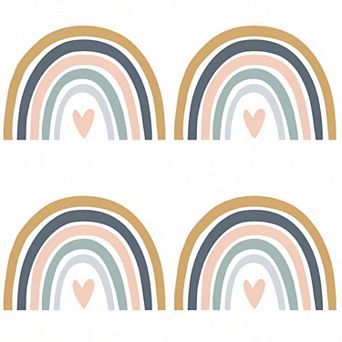 4 Sets Peel and Stick Wall Stickers, Rainbow Heart Dots Patterns Removable for Bedroom 23.6x15.7inch