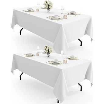 White Polyester Tablecloth 2-Pack Durable Reusable Washable Cover