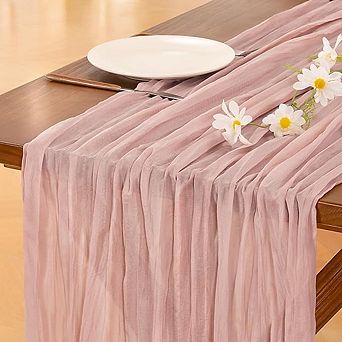Dusty Pink Cheesecloth Table Runner, Boho Rustic Wedding & Party Decor