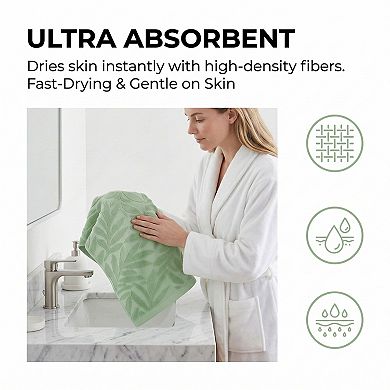 Decorative Embossed Leaf Hand Towels, Pure Cotton, 2 Pcs Absorbent 28"x 16" Towel Set for Room
