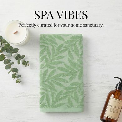 Decorative Embossed Leaf Hand Towels, Pure Cotton, 2 Pcs Absorbent 28"x 16" Towel Set for Room