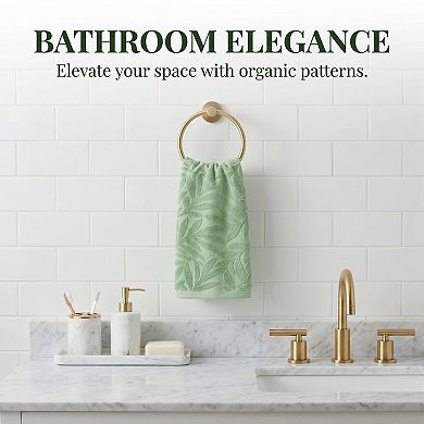 Decorative Embossed Leaf Hand Towels, Pure Cotton, 2 Pcs Absorbent 28"x 16" Towel Set for Room