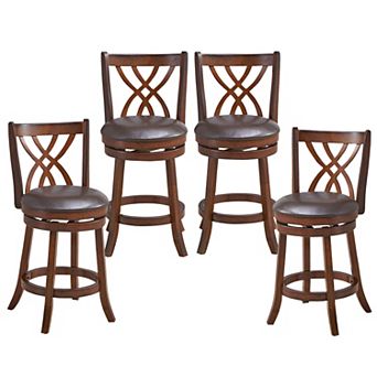 Costway Swivel Bar Stools Counter Height Dining Pub Chairs with Rubber Wood Legs