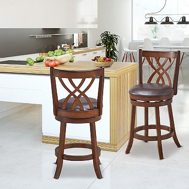 Costway Swivel Bar Stools Counter Height Dining Pub Chairs with Rubber Wood Legs