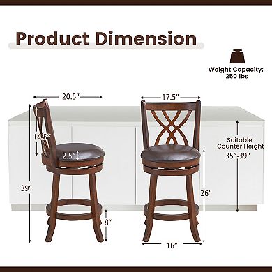 Costway Swivel Bar Stools Counter Height Dining Pub Chairs with Rubber Wood Legs