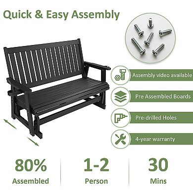 HIPS 3-Person Poly Lumber Patio Glider with High Backrest and Deep Contoured Seat, for Outdoor