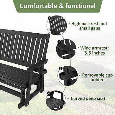 HIPS 3-Person Poly Lumber Patio Glider with High Backrest and Deep Contoured Seat, for Outdoor
