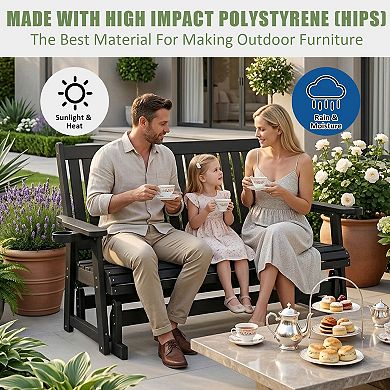 HIPS 3-Person Poly Lumber Patio Glider with High Backrest and Deep Contoured Seat, for Outdoor