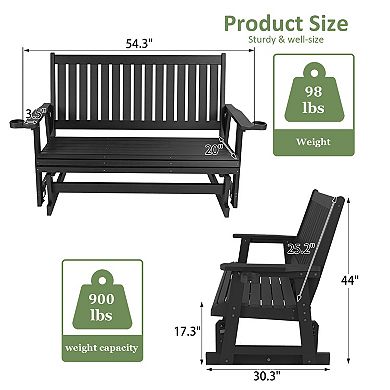 HIPS 3-Person Poly Lumber Patio Glider with High Backrest and Deep Contoured Seat, for Outdoor
