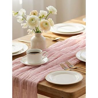 Pink Cheesecloth Table Runner Rustic Gauze, Boho Decor