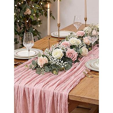 Pink Cheesecloth Table Runner Rustic Gauze, Boho Decor