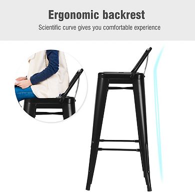 Costway Set of 4 Metal Bar Stools 30'' Bar Height Barstools Industrial w/ Low Back