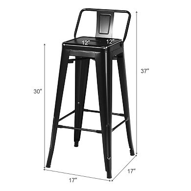 Costway Set of 4 Metal Bar Stools 30'' Bar Height Barstools Industrial w/ Low Back