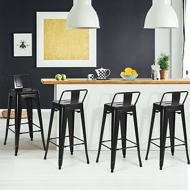 Costway Set of 4 Metal Bar Stools 30'' Bar Height Barstools Industrial w/ Low Back