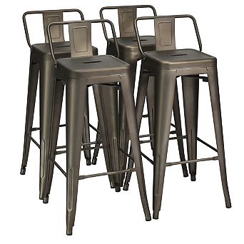 Costway Set of 4 Metal Bar Stools 30'' Bar Height Barstools Industrial w/ Low Back