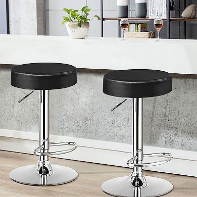 Costway 1 PC Round Backless Bar Stool Adjustable Swivel Pub Chair U Leather with Footrest