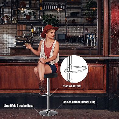 Costway 1 PC Round Backless Bar Stool Adjustable Swivel Pub Chair U Leather with Footrest