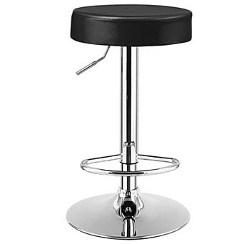 Costway 1 pc Round Backless Bar Stool Adjustable Swivel Pub Chair U Leather with Footrest