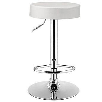 Costway 1 pc Round Backless Bar Stool Adjustable Swivel Pub Chair U Leather with Footrest