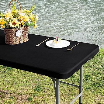 Black Fitted Spandex Tablecloth Stretch Indoor/Outdoor Cover