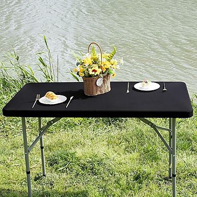 Black Fitted Spandex Tablecloth Stretch Indoor/Outdoor Cover