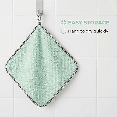 3 Pack Microfiber Super Absorbent Hand Towels with Hanging Loop, Lint-Free Reusable Cloths 10" x 10"