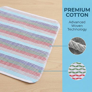 3 Pack Striped Super Absorbent Dish Cloths, Lint-Free Reusable Kitchen Towels for Cleaning 14" x 14"