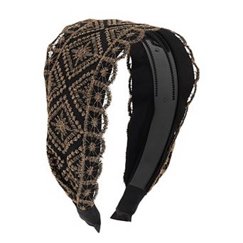 Embroidered Lace Headband 5.91"x4.33" Black 1 pc