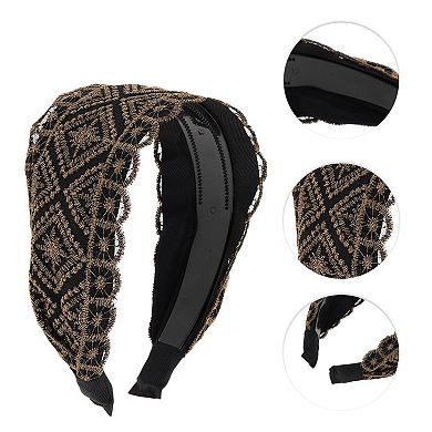 Embroidered Lace Headband 5.91"x4.33" Black 1 Pc