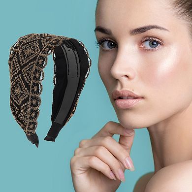 Embroidered Lace Headband 5.91"x4.33" Black 1 Pc