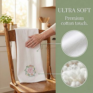 Embroidered Cotton Towels, Soft Absorbent Floral Print Reusable Towels for Kitchen 2 Pack 26" x 18"