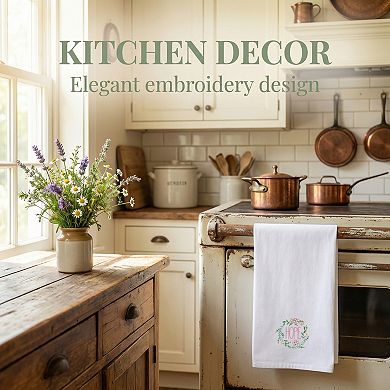 Embroidered Cotton Towels, Soft Absorbent Floral Print Reusable Towels for Kitchen 2 Pack 26" x 18"