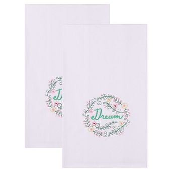 Embroidered Cotton Towels, Soft Absorbent Floral Print Reusable Towels for Kitchen 2 Pack 26" x 18"