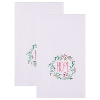 Embroidered Cotton Towels, Soft Absorbent Floral Print Reusable Towels for Kitchen 2 Pack 26" x 18"