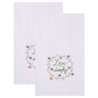 Embroidered Cotton Towels, Soft Absorbent Floral Print Reusable Towels for Kitchen 2 Pack 26" x 18"