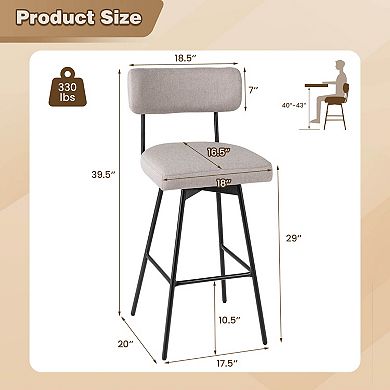 Costway 29" Upholstered Swivel Bar Stool Set of 4 with Padded Seat & Backrest Metal Frame