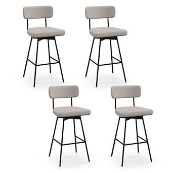 Costway 29" Upholstered Swivel Bar Stool Set of 4 with Padded Seat & Backrest Metal Frame