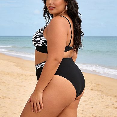 Women's Zebra Print Two Piece Bikini Set High Waist Bottom Wrap Front Bathing Suit