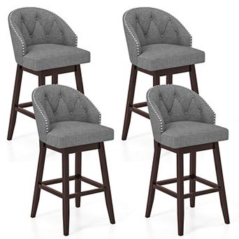 Costway 31" Bar Stools with Rubber Wood Frame Swivel Seat Footrest & Rivet