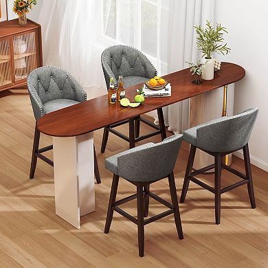 Costway 31" Bar Stools with Rubber Wood Frame Swivel Seat Footrest & Rivet