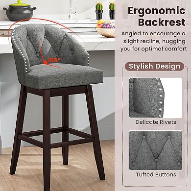 Costway 31" Bar Stools with Rubber Wood Frame Swivel Seat Footrest & Rivet