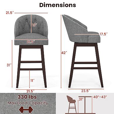 Costway 31" Bar Stools with Rubber Wood Frame Swivel Seat Footrest & Rivet