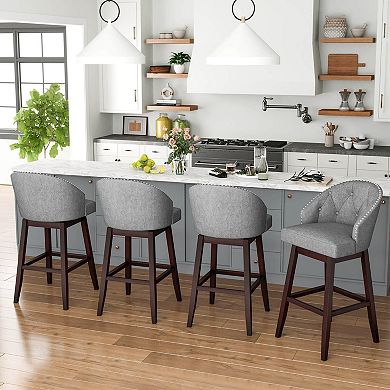 Costway 31" Bar Stools with Rubber Wood Frame Swivel Seat Footrest & Rivet
