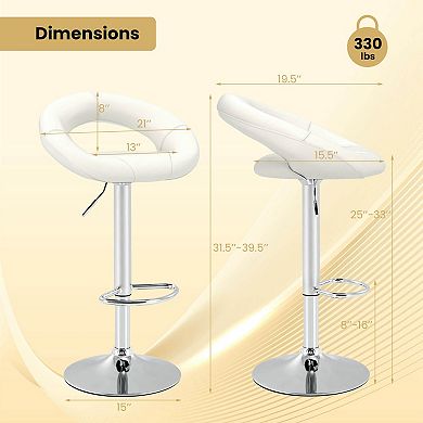 Costway Swivel Bar Stool Set of 2 Modern PU Leather Pub Stools with Hollow Back & Footrest