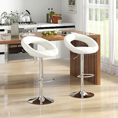Costway Swivel Bar Stool Set of 2 Modern PU Leather Pub Stools with Hollow Back & Footrest
