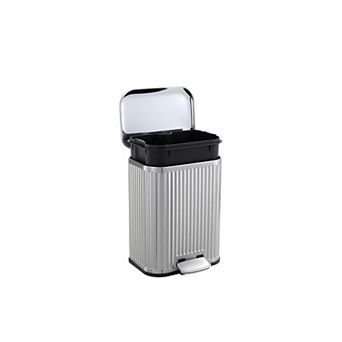 Stainless Steel Foot-Operated Kitchen Trash Can, with Removable Inner Bin and Soft-Close Lid