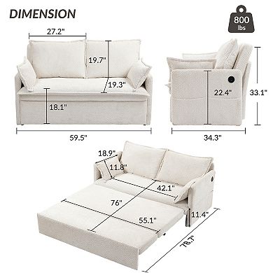 Whisen Pull Out Sofa Bed, Convertible Sleeper Sofa Couch with Side Storage and USB/C-TYPE Charging