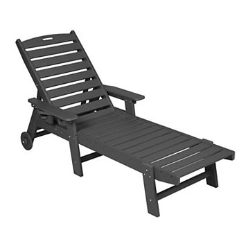 WOW PIONEER Outdoor HDPE Chaise Lounge Chair with Adjustable Backrest and Wheels