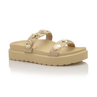 Double Strap Slide Sandal with Shell Embellishments and Platform Sole
