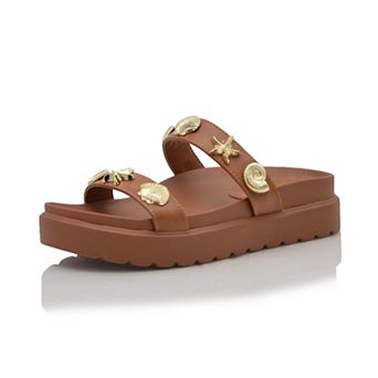 Double Strap Slide Sandal with Shell Embellishments and Platform Sole